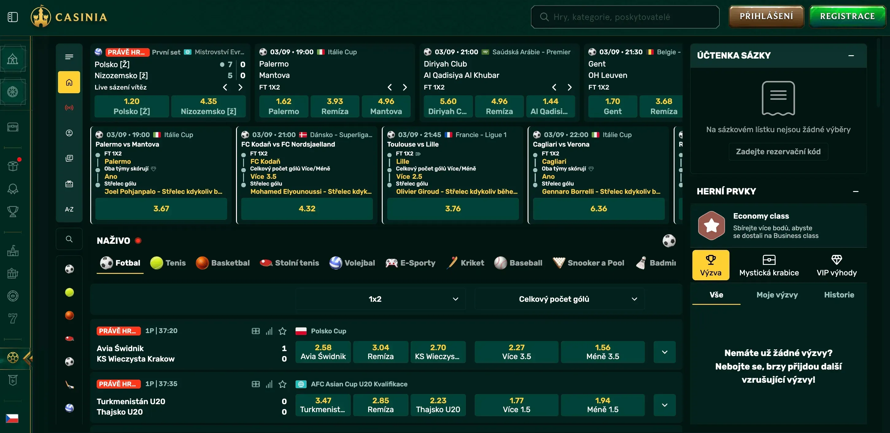 Sportovní sázení v Casinia